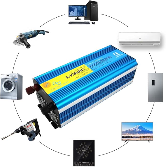 Yinleader 4000W Pure SINE Wave Power Inverter DC 24V to 110V/120V AC Converter w/Wireless Remote Control LED Display 1 USB Port, 4 AC Outlets for RV Truck Solar System Emergency