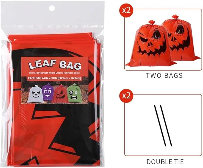 Halloween Pumpkin Lawn Bags, Large Reusable Leaf Bags with Twist Ties, Fall Outdoor Decorations, 8 Pack 24 * 30 Inch