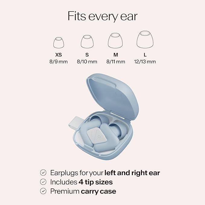 Alpine Silence Earplugs for Sleep, Focus & Travel - V-Shape Snug Fit & Soft Oval Tips – 4 Sizes XS/S/M/L - Comfortable, Reusable Hearing Protection - 22dB – Blue