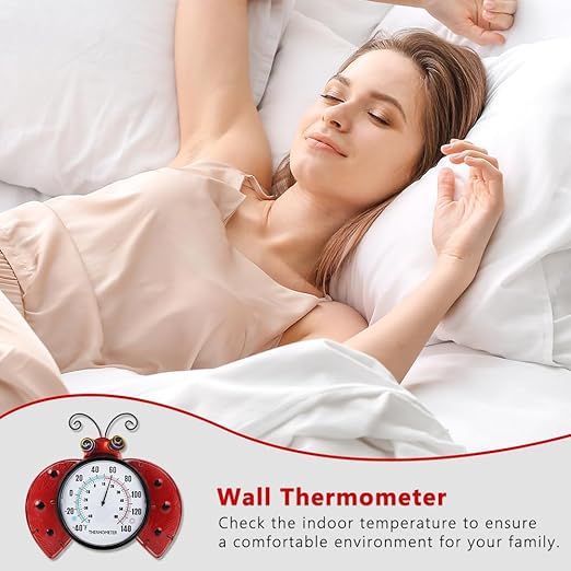 Indoor Outdoor Thermometer, Ladybug Wall-Mounted Thermometer Waterproof for Patio Garden Yard & Living Room, No Battery Needed