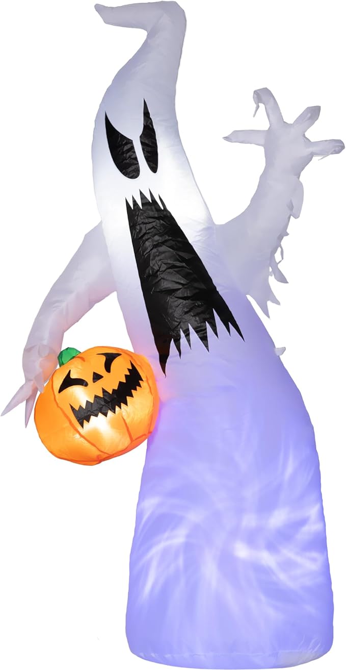 5.9ft Inflatable Halloween Decoration Ghost with Pumpkin, Waterproof Outdoor Decorations, Blow Up LED Yard Decor for Garden, Lawn, Party, Holiday