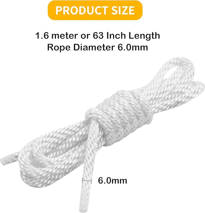 2-Pack Lawn Mower Pull Cord, 1.6m 6mm Recoil Starter Rope with Handles Fit for Honda Predator Champion Generac Small Engine Generator Trimmer Chain Saw Pressure Washer Snow Blower