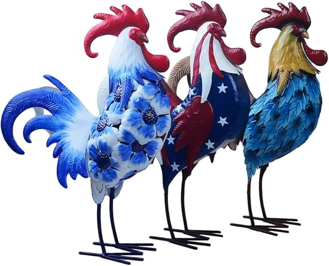 Rooster Statue Creative Chicken Animal Sculpture Garden Decoration Metal Yard Art for Patio Lawn Backyard Outdoor Indoor Decoration