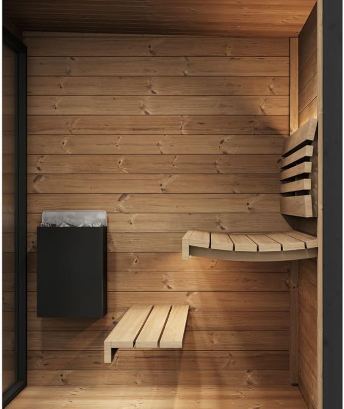 GL4 Outdoor Sauna Kit, Garden Luxury-Series Outdoor DIY Sauna Kit, Thermo-Spruce, up to 4 Persons Bundles (Sauna Heater and Sauna Stones Included) (HIVE MINI 6 WiFi - Wood)