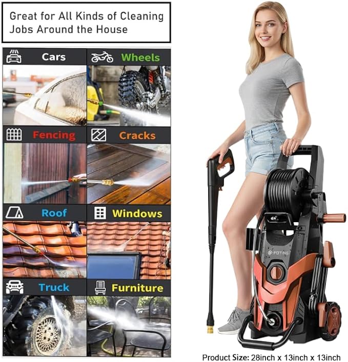 2025New Pressure Power Washer 4500PSI with 4 Quick Connect Nozzles,Inlet Hose & Filter, Foam Cannon for Cars/Fences/Driveways/Patios/Home Cleaning(Red)