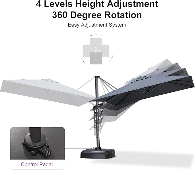 PURPLE LEAF 8' X 8' Patio Umbrella with Wheeled Base for Pool 7' High Offset Outdoor Cantilever Umbrella Swimming Pool Umbrella with 360°Rotation for Poolside Light Grey