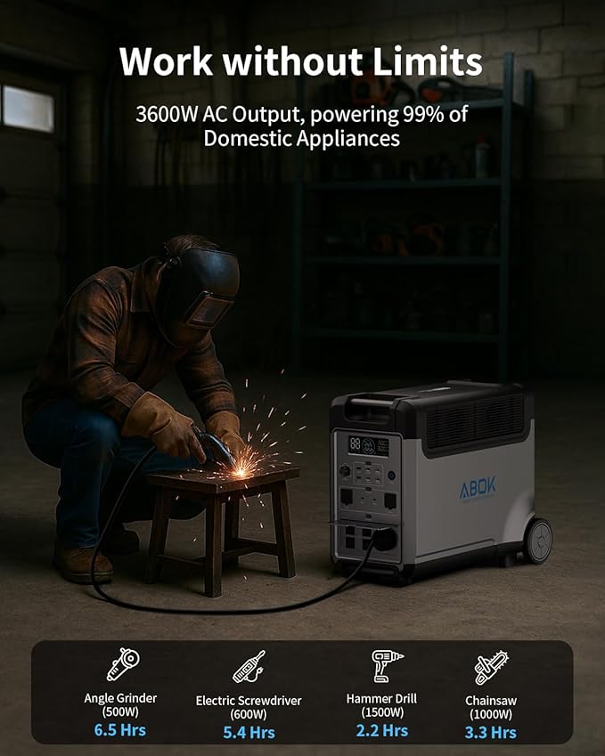 Portable Power Station with Extra Battery, 3840Wh LiFePO4 Battery, 3600W Electric Solar Generator for Garage, Home, Off-Grid Living, Camping, RVs, Outdoor Adventures