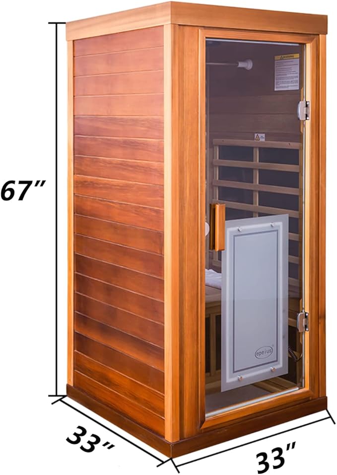 Red Cedar Infrared Sauna 1 Person Low EMF Far Infrared Saunas for Home, 1350 watt Indoor Personal Sauna Room with 2 Bluetooth Speakers, 1 LED Reading Lamp