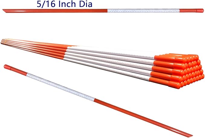 Driveway Marker(High Brightness “Micro Prism ”Reflective Materials) 48 Inch 5/16" Dia,32PCS，Fiberglass Reflective Snow Stakes, for Snow Plow Parking Lots,Snow Stakes.