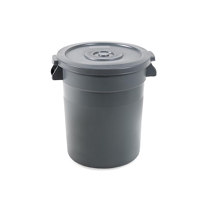 PRO&Family 20 Gallon Trash Can with Lid Round Ingredient Storage Containers Recycling Bin Kitchen Garbage Can Office Garbage Can Trash Barrel Plastic Barrel Yard Waste Bin Outdoor Trashcan (2, Gray)
