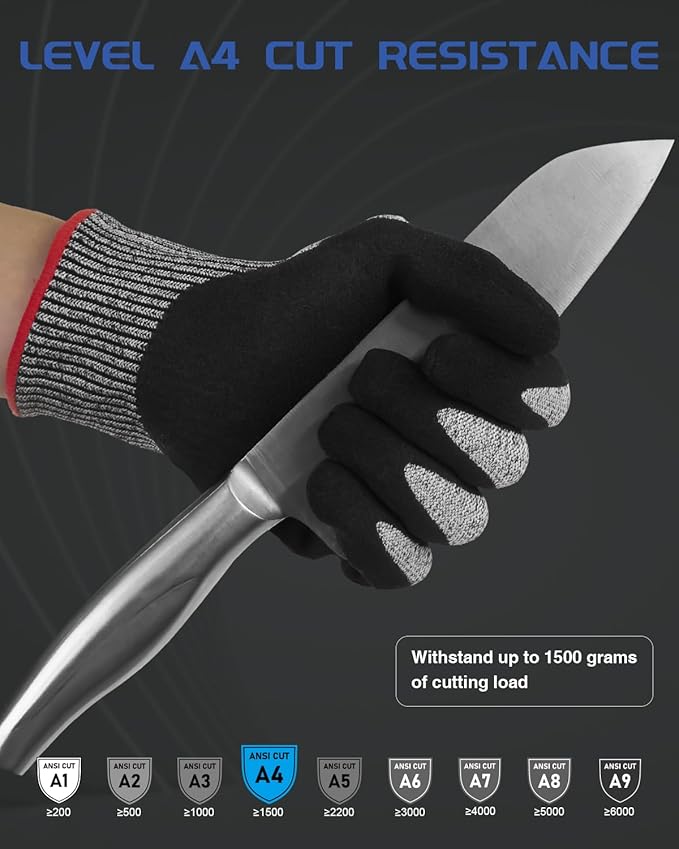 A7 Cut Resistant Work Gloves, 3 Pairs Nitrile Coated Cutting Glove for Woodworking,Construction,Fishing,Metalwork