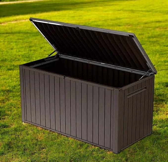 Outdoor/Indoor Storage Deck Box, 170 Gallon Capacity, Weather-Resistant Resin, Brown