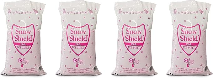 Pink Snow Shield Ice Melt (50 LBS) - A Pet Safe Ice Melt That is Effective Below Zero Degrees and is Safe for Our Children, Our Pets and Our Earth (4 Pack)