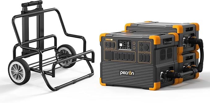 pecron E3600LFP Portable Power Station 3072Wh with Two Extended Batteries Trolley Kit, Expandable to 15360Wh, 5x3600W AC Outlets LiFePO4 Battery Backup Solar Generator for RV, Camping, CPAP