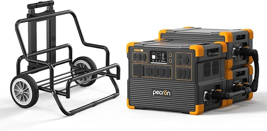 pecron E3600LFP Portable Power Station 3072Wh with Two Extended Batteries Trolley Kit, Expandable to 15360Wh, 5x3600W AC Outlets LiFePO4 Battery Backup Solar Generator for RV, Camping, CPAP