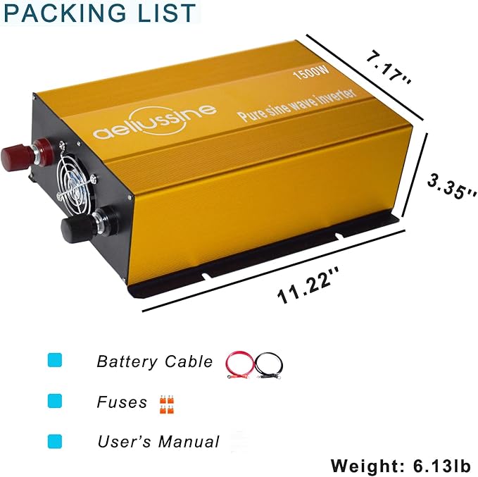 1500W Pure Sine Wave Inverter-24V DC to 110V 120V AC Power Converter with 2 AC Outlets, 24 Volt Power Inverter for Truck, Rv, Camping, Home, Emergency Power