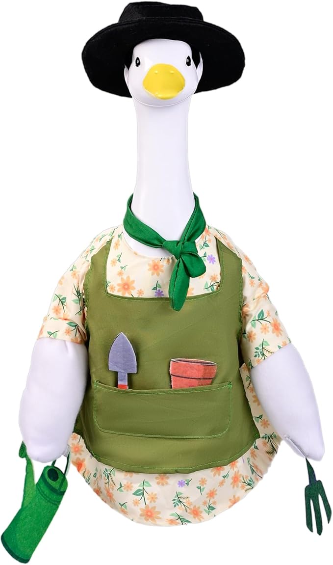 Gardener Goose Outfit for 23” Porch Goose Statue – Cute Lawn Goose Clothes for Outdoor Garden, Patio, Yard, Seasonal Decoration (Gardening Theme)