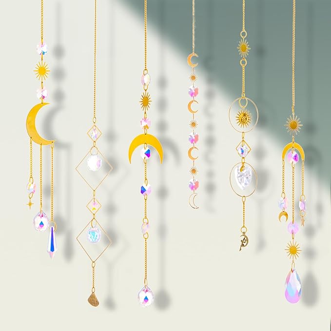 6 Pieces Colorful Suncatcher Crystal Balls with Prism Rainbow Maker, Sun Catcher Ornament with Chain for Window Home Garden Decor, Christmas Wedding Party Decoration.
