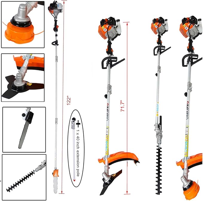 32.6cc 2-Cycle Gas Multi-Trimmer | 12-in-1 String Trimmer w/Rotatable 40” Pole Saw, Weed Eater Weed Wacker, Brush Cutter & Hedge Trimmer Gas for Lawn, Yard, Garden Care, All-in-one Garden Tool
