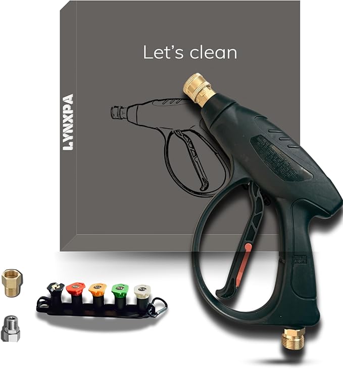 Agile Pa Short Swivel Pressure Washer Gun, 3600 PSI, 1/4" Quick Connector Outlet, M22-14mm Inlet, Adapters for M22-15mm and 3/8" QC Inlet. Power Washer Gun for Car, Boat and Home Cleaning
