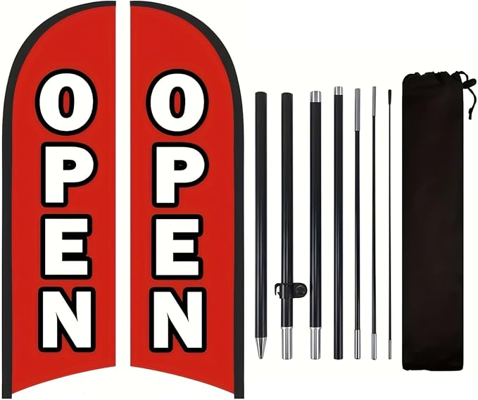Open Flags for Businesses, 9.18FT Double-Sided Outdoor Advertising Swooper Banner with Pole Kit & Ground Stake – Tear-Resistant Polyester Feather Flag for Shops, Events & Promotions