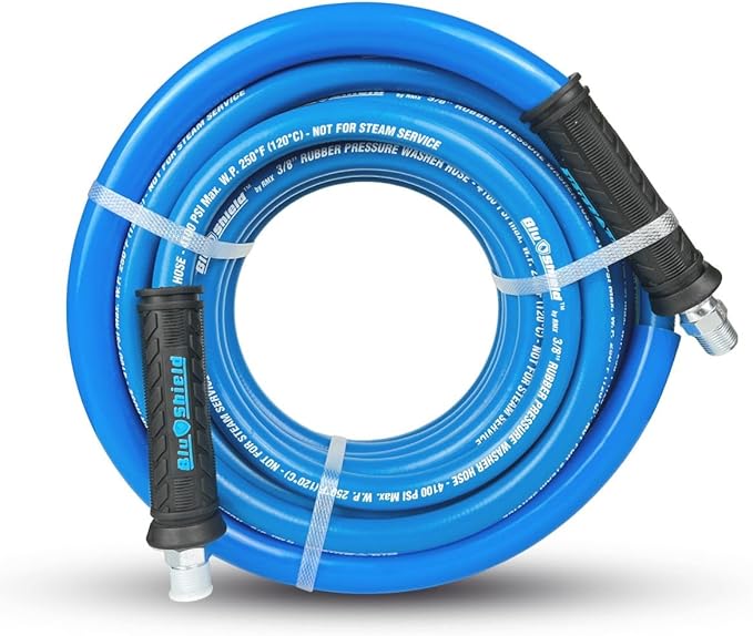 Tough-Tek TTPW3850-NM 3/8" x 50' Rubber Pressure Washing Hose: 4000 PSI, Heavy-Duty, Kevlar Reinforced, Kink-Resistant, Abrasion-Resistant, Hot & Cold Water, Commercial & Residential Use