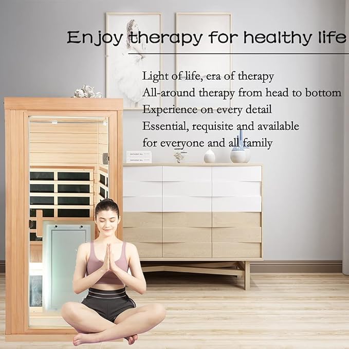 1 Person Infrared Sauna Indoor Sauna Room for Home, 8pcs Infrared Carbon Heating Panels, Hemlock Personal Saunas with Clothing Hanging Rod, LCD Display, Blue-Tooth, LED Reading Lamp
