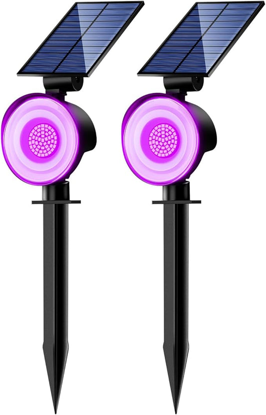 nipify 2 Pack Solar Spot Lights Outdoor Waterproof, Solar Spotlight Light for Outside Yard Landscape Lighting Pathway Lights Wall Auto On/Off, Purple
