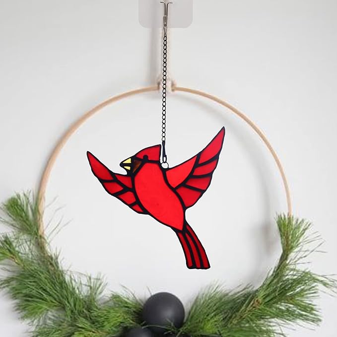 BOXCASA Red Cardinal Stained Glass Window Hanging,Cardinal Ornaments Stained Glass Suncatcher for Home,Cardinal Bird Memorial Gifts for Women,Cardinal Gifts for Mother Grandma Nana