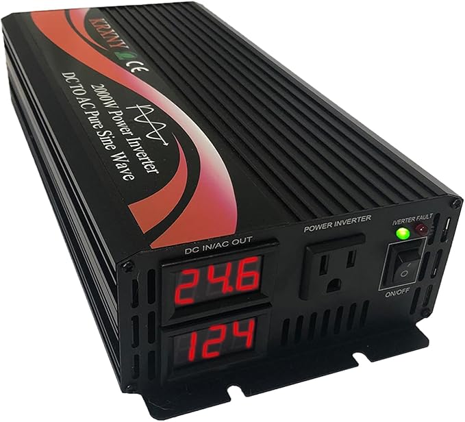 Power Inverter Converter 2000W 24V DC to 110V 120V AC 60HZ Pure Sine Wave with LED Display for Car RV Home Solar