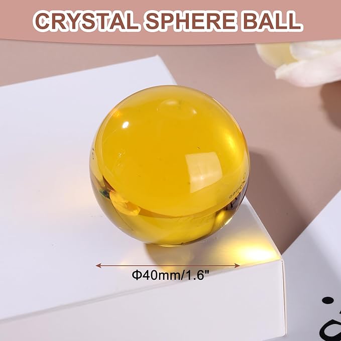 uxcell 40mm/1.6" Crystal Sphere Ball Glass Solid Decorative Sphere Crystal Ball Prop Ornament for Feng Shui Divination Fortune Telling Tabletop Fountain Decoration, Gold Yellow