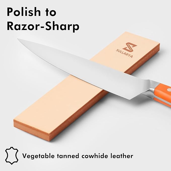 2-in-1 Knife Sharpener Kit with 5 Adjustable Angles Sharpener & Leather Strop – Complete Sharpening System for Kitchen, Pocket, Serrated Knives, Scissors (Sharpen + Polish to Pro Edge)