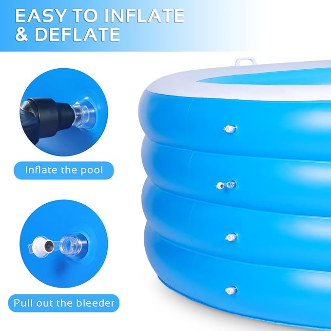 Inflatable Swimming Pool, 70"x30" Large Deep Round Inflatable Pool with Handles Family Pool, Summer Water Party, Kids, Outdoor, Garden Backyard, Suitable for Adults & 3+ Year Olds (Blue)