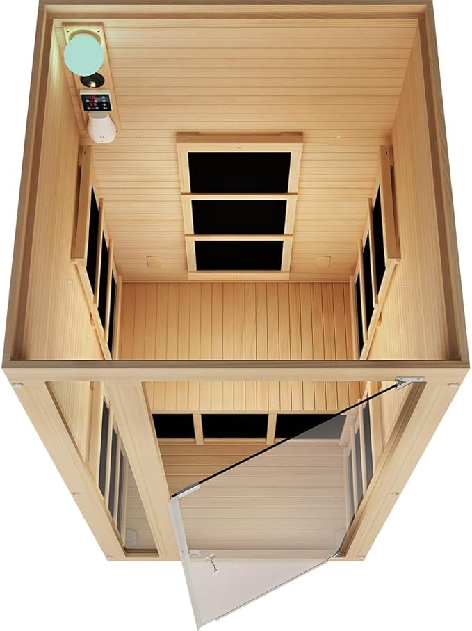 JNH Lifestyles Joyous 1- to 2-Person Low EMF FAR Infrared Sauna with Red Light Therapy & Bluetooth Speakers | Personal Indoor Dry Heat Sauna for Home & Gym – Made from Canadian Hemlock