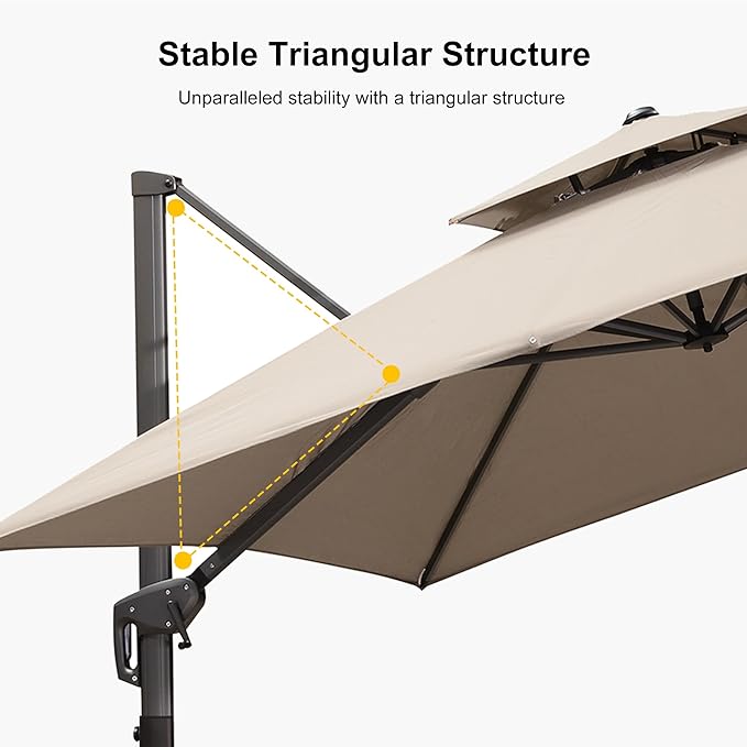 PURPLE LEAF 10 FT Cantilever Patio Umbrella Outdoor Umbrella with 220lbs Base Large Square Windproof Offset Umbrella for Pool Deck Garden, Ash Mocha