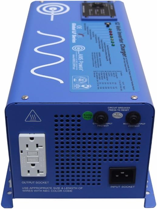 AIMS Power 1500 Watt 12 VDC Pure Sine Inverter Charger 120 VAC Output 50A Charger 30A Transfer Switch PICOGLF15W12V120VR