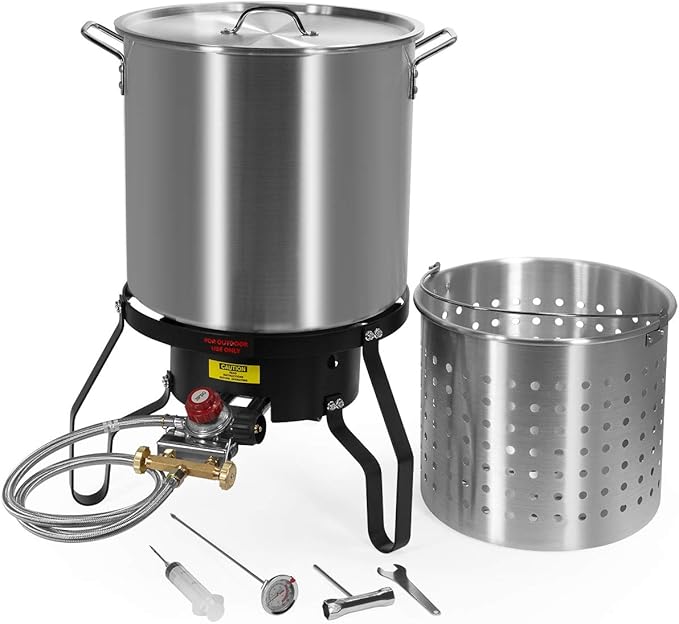 Barton 3PCS 52 Quart High-Pressure Turkey Deep Fryer Propane Burner All Purpose 80,000 BTU Boiler Roaster Seafood Crawfish Pot Boiling Cajun Gas Stove