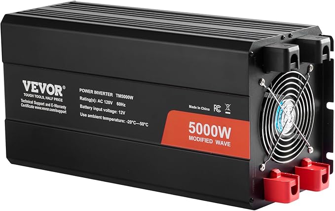 VEVOR Modified Sine Wave Inverter, 5000W, DC 12V to AC 120V Power Inverter with 6 AC Outlets 2 USB Port 1 Type-C Port, LCD Display and Remote Controller for High Load Home Appliances, CE FCC Certified