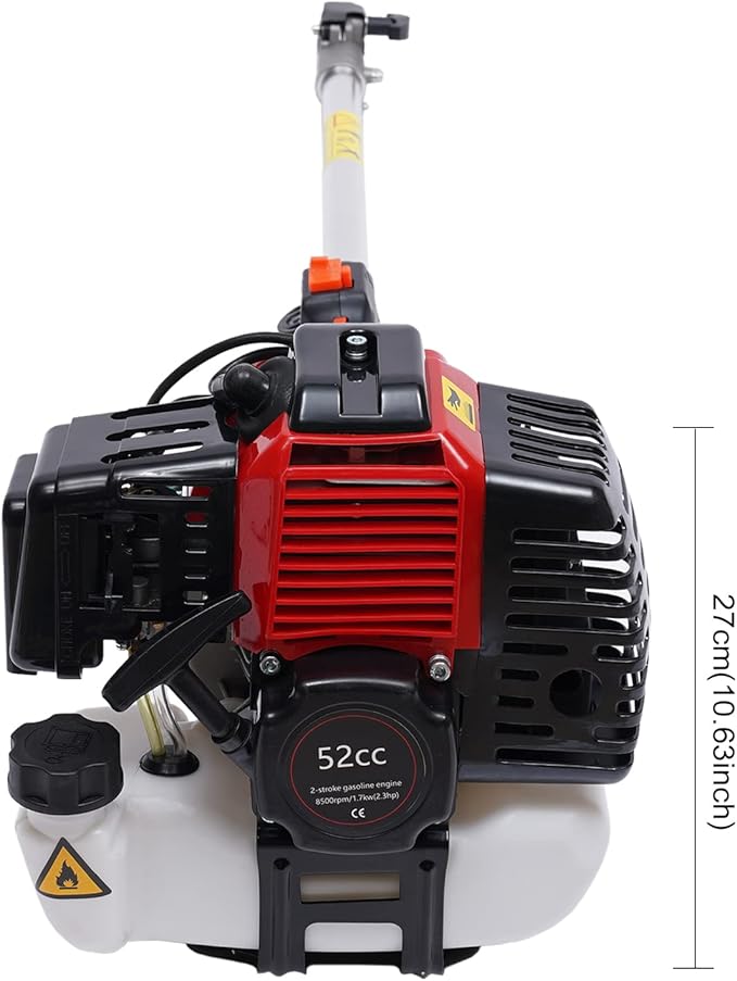 2 Stroke Gas Hedge Trimmer 2.3HP 52CC Air-Cooled Gasoline Brush Cutter Weed Wacker Multi-Function Straight Shaft Gas Grass Trimmer Pole Saw for Weeding, Hedge Trimming, Branch Cutting