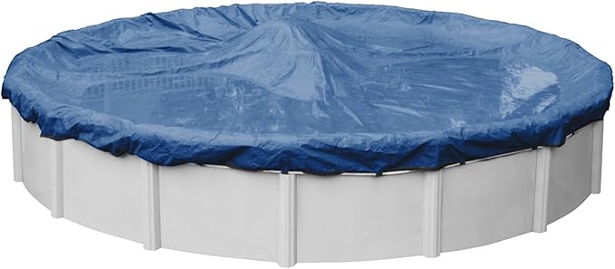 Robelle 30 ft Industrial Blue Winter Pool Cover for Above Ground Pools, 4 ft Overlap (34 ft Cover Size), Solid 14 x 12 Scrim, 4.5 oz/yd2, 20-Year Warranty, Style: 2030-4
