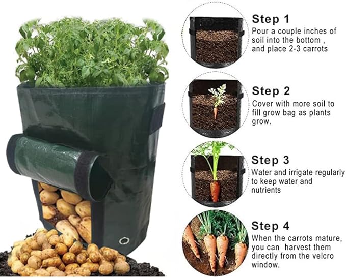 Potato Grow Bags,(5 Pack 10 Gallon) Garden Vegetables Growing Planter with Handles and Access Flap for Planting Potato Carrot Onion Taro Radish Peanut,