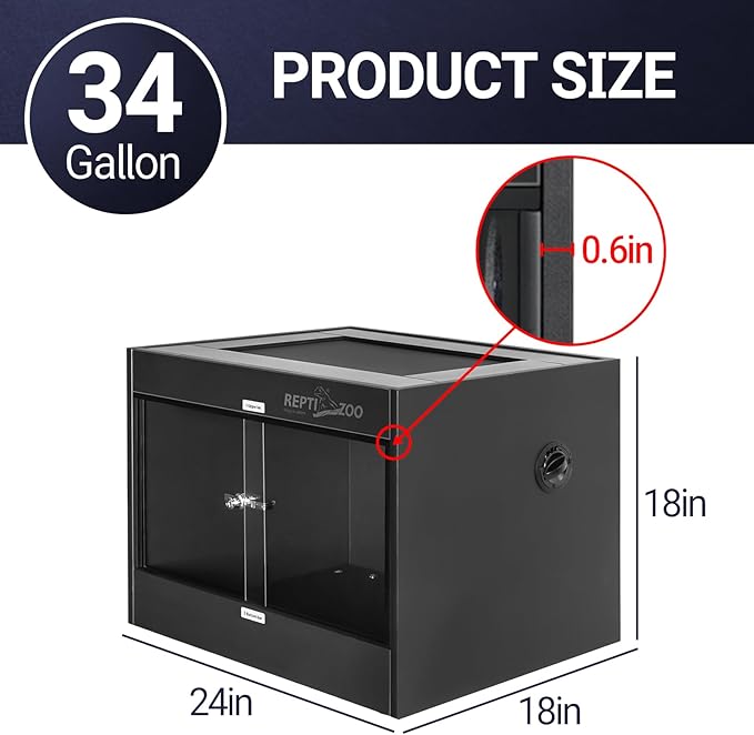 REPTI ZOO 34 Gallon PVC Reptile Terrarium, 24x18x18” Leopard Gecko Tanks with Glass Sliding Door & Top Screen Ventilation, Reptile Enclosure for Bearded Dragon Hermit Crab