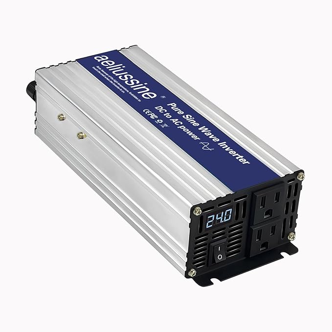 800W Pure Sine Wave Inverter-24V DC to 110V 120V AC Power Converter with 2 AC Outlets, 24 Volt Power Inverter for Truck, Rv, Camping, Home, Emergency Power