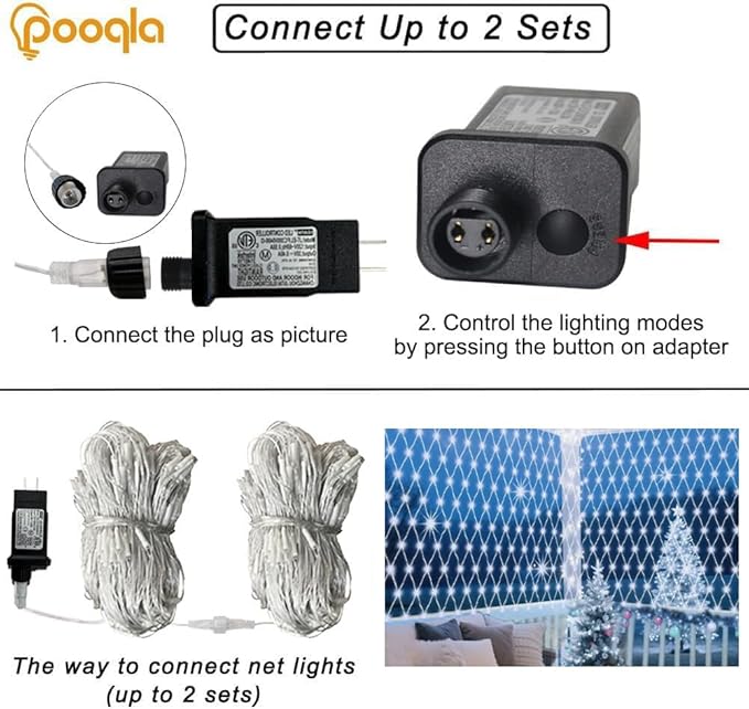 Christmas Net Lights, 610 LED Large Outdoor Net Mesh Lights 34.5X 5ft, 8 Modes Waterproof Twinkle String Lights Connectable for Bushes Halloween Yard Decor, Cool White