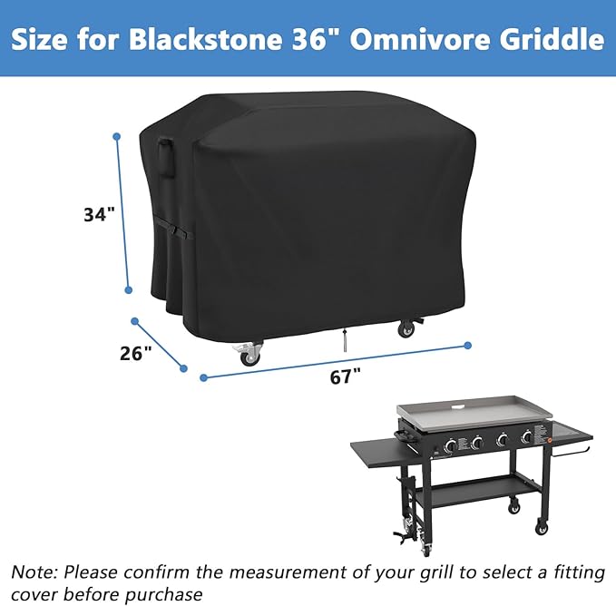 Grill Cover for Blackstone 36 Inch Model 1825 1863 2122 2177 2210 2212 2230 2266 2314 Omnivore Propane Griddle, Outdoor Waterproof Weather Resistant BBQ Griddle Cover - 67 x 26 x 34 Inch
