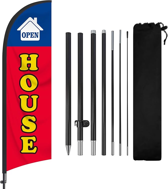 Open House Flag for Real Estate 8 Ft Open Feather Flags Banner with Pole Kit and Ground Stake for Outside Outdoor