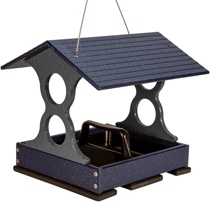 JCS Wildlife Medium Poly Fly-Thru Bird Feeder w/Removable Seed Tray - Holds 4 Cups of Bird Seed to Attract Cardinals, Chickadees, and More Backyard Birds (Blue)