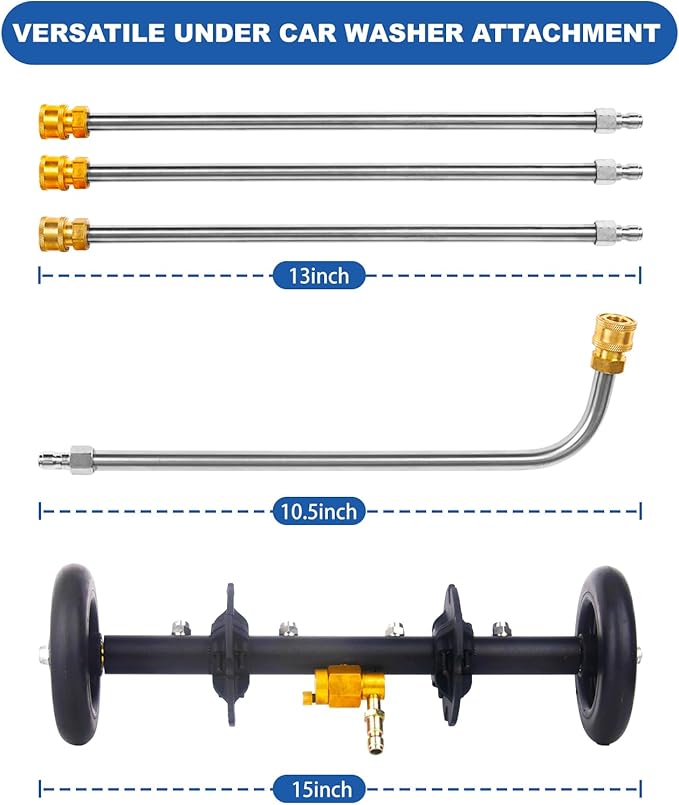 DUSICHIN Undercarriage Cleaner Water Broom Pressure Washer Attachment, 15 Inches Undercarriage Washer, Pressure Washer Underbody Car Cleaner 4 Extension Wands 4 nozzles Garden Hose Adapter DUS3202