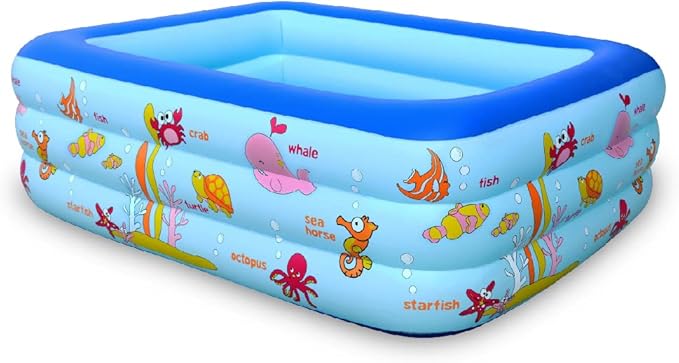 Inflatable Swimming Pool for Kids and Adults, 83" x 57" x 25" Kiddie Pool with Inflatable Soft Floor, Ocean World Family Blow Up Pool for Birth, Backyard, Garden, Party