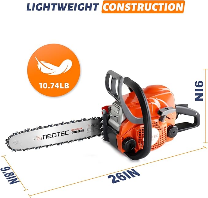 NEOTEC 31.8cc Gas Chainsaw,14 Inch Gasoline Powered Chain Saw 2-Stroke Gas Chainsaws,Durable Portable Chain Saw for Wood Cutting,Tree Pruning and Firewood Preparation NS832